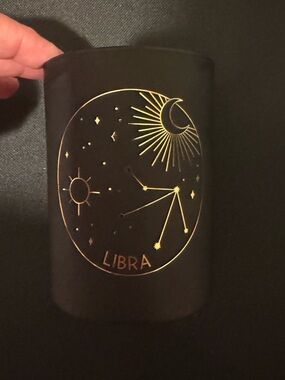 Sonoma Black Candle Holder with Gold Libra Zodiac Design